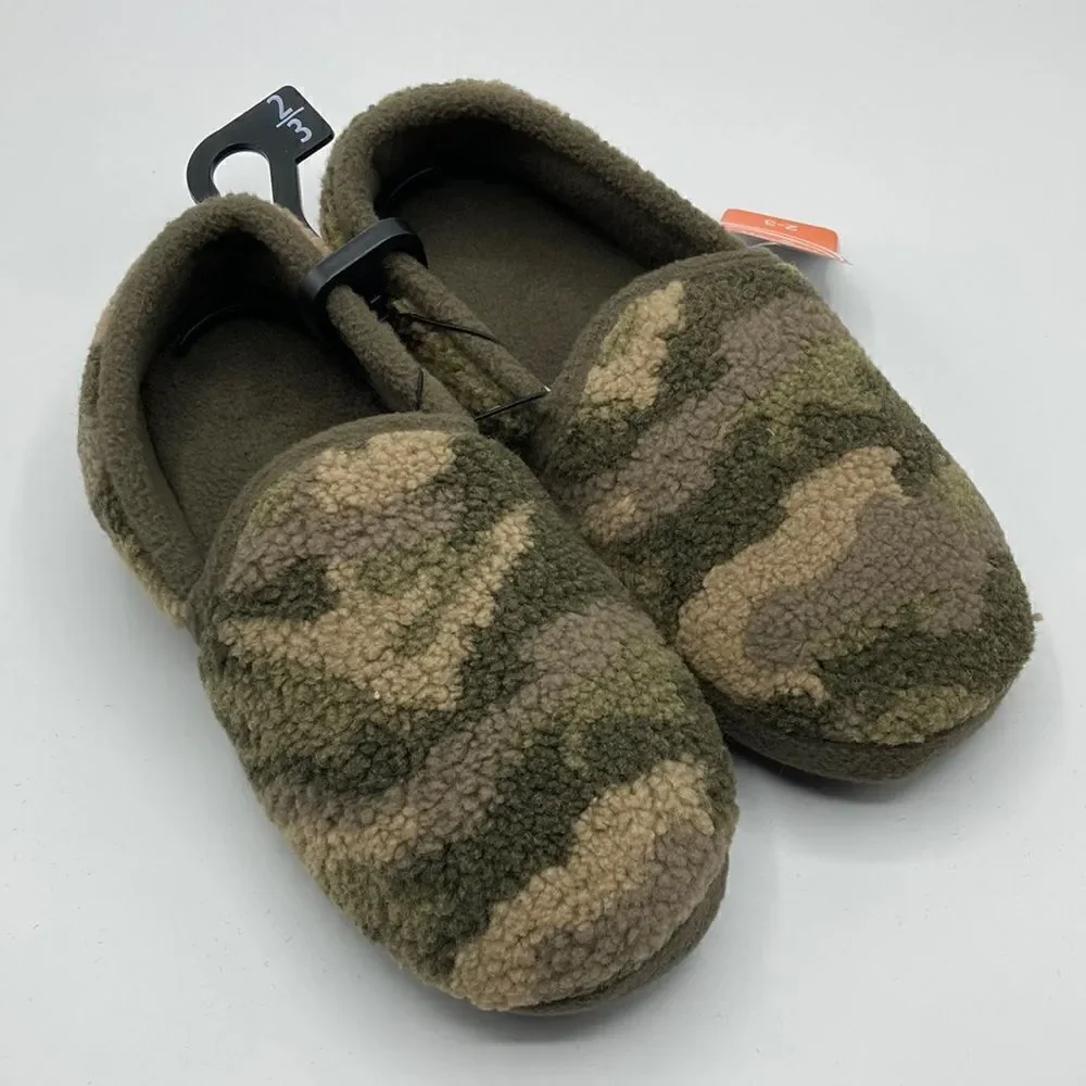 Little Boys Fuzzy Sherpa Camo Indoor Outdoor Slippers Shoes Size 2/3